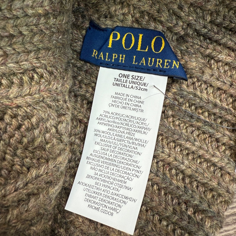 Polo Ralph Lauren Olive Camo Cable Knit Beanie Cuff Wool Green Camouflage NWT - Picture 4 of 5